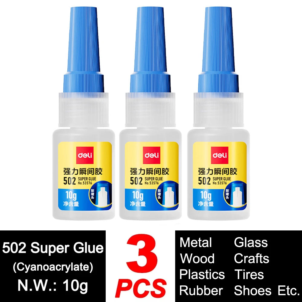 Deli 502 Super Glue – Instant Strong Adhesive for Plastic, Metal, Wood & More (3g–50g)