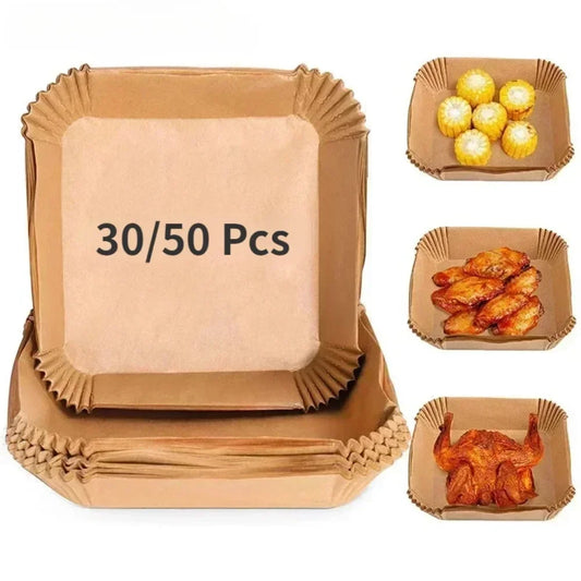 Disposable Air Fryer Paper Liners – Non-Stick, Oil-Proof, Square & Round, 30 or 50 pcs