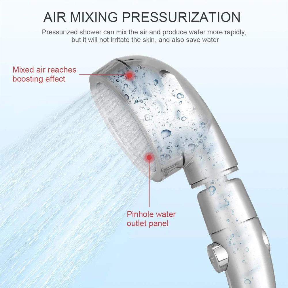 High Pressure Shower Head – 3 Spray Modes, Water Saving, with Hose & Holder (Gold/Silver)