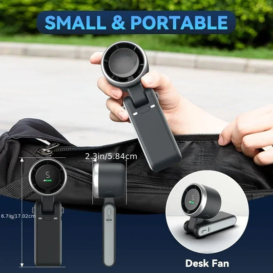 3-in-1 Portable Mini Fan – 5-Speed, 3600mAh Rechargeable, USB Charging, Foldable Travel Fan
