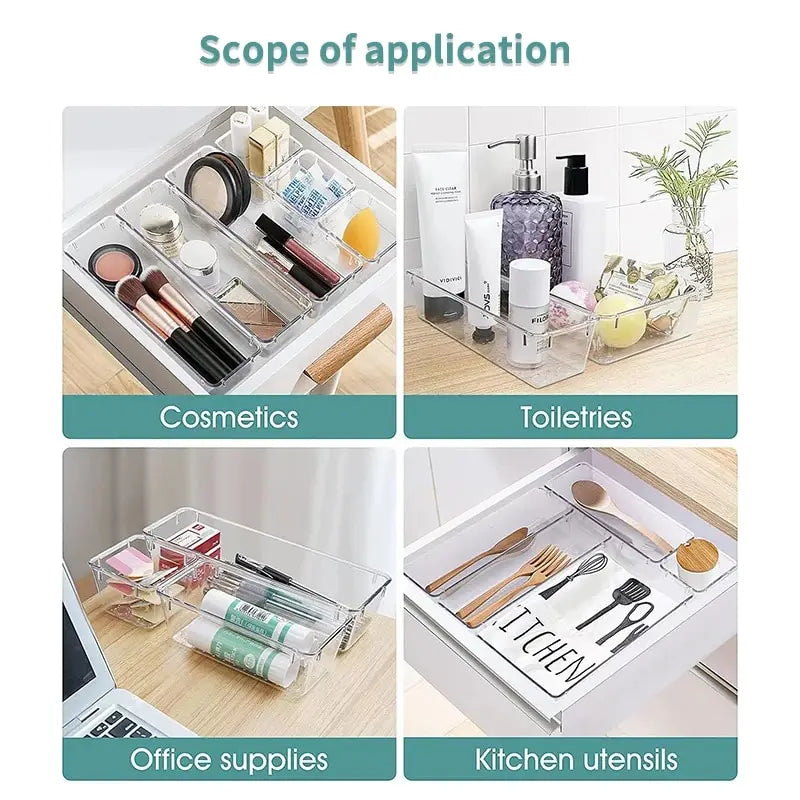 Clear Drawer Organizer Set – 7 or 14 Pcs Plastic Desk Dividers for Makeup, Jewelry & Office
