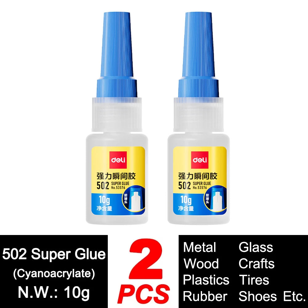 Deli 502 Super Glue – Instant Strong Adhesive for Plastic, Metal, Wood & More (3g–50g)