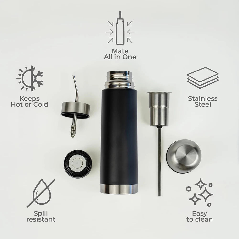 2-in-1 Yerba Mate Thermal Bottle with Built-in Bombilla – Stainless Steel, 24hr Insulation