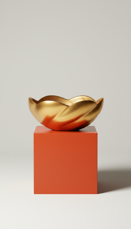 Sculpted gold accent bowl with hammered texture